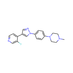 CN1CCN(c2ccc(-n3cc(-c4ccncc4F)cn3)cc2)CC1 ZINC000653857495