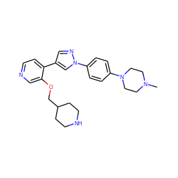 CN1CCN(c2ccc(-n3cc(-c4ccncc4OCC4CCNCC4)cn3)cc2)CC1 ZINC000584904672