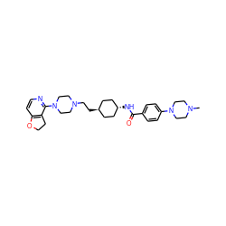 CN1CCN(c2ccc(C(=O)N[C@H]3CC[C@H](CCN4CCN(c5nccc6c5CCO6)CC4)CC3)cc2)CC1 ZINC000261096609