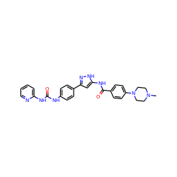 CN1CCN(c2ccc(C(=O)Nc3cc(-c4ccc(NC(=O)Nc5ccccn5)cc4)n[nH]3)cc2)CC1 ZINC000096270667