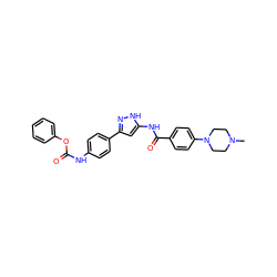 CN1CCN(c2ccc(C(=O)Nc3cc(-c4ccc(NC(=O)Oc5ccccc5)cc4)n[nH]3)cc2)CC1 ZINC000084655217