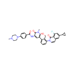 CN1CCN(c2ccc(C(=O)Nc3cc(-c4cccc(-n5ccc6cc(C7CC7)cc(F)c6c5=O)c4CO)cn(C)c3=O)cc2)CC1 ZINC000299820431