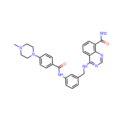 CN1CCN(c2ccc(C(=O)Nc3cccc(CNc4ncnc5c(C(N)=O)cccc45)c3)cc2)CC1 ZINC000114347459