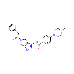 CN1CCN(c2ccc(C(=O)Nc3n[nH]c4c3CN(C(=O)Cc3cccs3)C4)cc2)CC1 ZINC000013643145