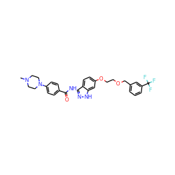 CN1CCN(c2ccc(C(=O)Nc3n[nH]c4cc(OCCOCc5cccc(C(F)(F)F)c5)ccc34)cc2)CC1 ZINC000144486200