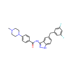 CN1CCN(c2ccc(C(=O)Nc3n[nH]c4ccc(Cc5cc(F)cc(F)c5)cc34)cc2)CC1 ZINC000043204147