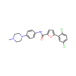 CN1CCN(c2ccc(NC(=O)c3ccc(-c4cc(Cl)ccc4Cl)o3)cc2)CC1 ZINC000004122536