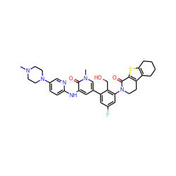 CN1CCN(c2ccc(Nc3cc(-c4cc(F)cc(N5CCc6c(sc7c6CCCC7)C5=O)c4CO)cn(C)c3=O)nc2)CC1 ZINC000116054405