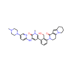 CN1CCN(c2ccc(Nc3cc(-c4cccc(N5CCc6c(cc7n6CCCC7)C5=O)c4CO)cn(C)c3=O)nc2)CC1 ZINC000116054538