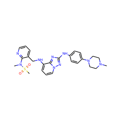 CN1CCN(c2ccc(Nc3nc4c(NCc5cccnc5N(C)S(C)(=O)=O)cccn4n3)cc2)CC1 ZINC000142878313