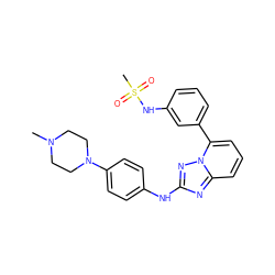 CN1CCN(c2ccc(Nc3nc4cccc(-c5cccc(NS(C)(=O)=O)c5)n4n3)cc2)CC1 ZINC000147003112