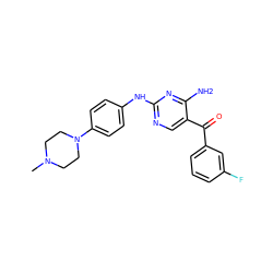 CN1CCN(c2ccc(Nc3ncc(C(=O)c4cccc(F)c4)c(N)n3)cc2)CC1 ZINC000003963097