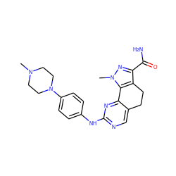 CN1CCN(c2ccc(Nc3ncc4c(n3)-c3c(c(C(N)=O)nn3C)CC4)cc2)CC1 ZINC000053099401