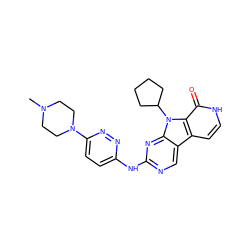 CN1CCN(c2ccc(Nc3ncc4c5cc[nH]c(=O)c5n(C5CCCC5)c4n3)nn2)CC1 ZINC000201256487