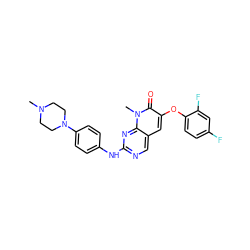 CN1CCN(c2ccc(Nc3ncc4cc(Oc5ccc(F)cc5F)c(=O)n(C)c4n3)cc2)CC1 ZINC000653782718