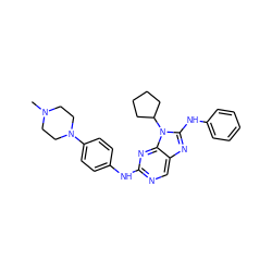 CN1CCN(c2ccc(Nc3ncc4nc(Nc5ccccc5)n(C5CCCC5)c4n3)cc2)CC1 ZINC000095580356