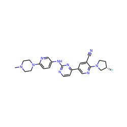 CN1CCN(c2ccc(Nc3nccc(-c4cnc(N5CC[C@H](F)C5)c(C#N)c4)n3)cn2)CC1 ZINC000221323916