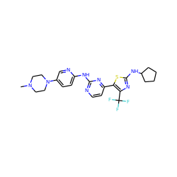 CN1CCN(c2ccc(Nc3nccc(-c4sc(NC5CCCC5)nc4C(F)(F)F)n3)nc2)CC1 ZINC001772652710