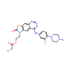 CN1CCN(c2ccc(Nc3ncnc4cc5oc(=O)n(CCOC(=O)CBr)c5cc34)cc2Cl)CC1 ZINC001772651895