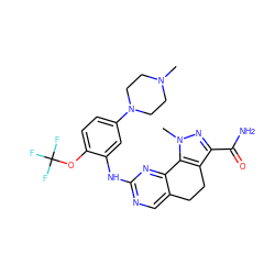 CN1CCN(c2ccc(OC(F)(F)F)c(Nc3ncc4c(n3)-c3c(c(C(N)=O)nn3C)CC4)c2)CC1 ZINC000043196882