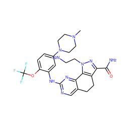 CN1CCN(c2ccc(OC(F)(F)F)c(Nc3ncc4c(n3)-c3c(c(C(N)=O)nn3CCN)CC4)c2)CC1 ZINC000071317900