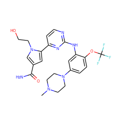 CN1CCN(c2ccc(OC(F)(F)F)c(Nc3nccc(-c4cc(C(N)=O)cn4CCO)n3)c2)CC1 ZINC000082158054