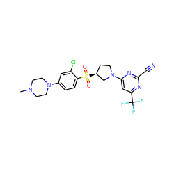 CN1CCN(c2ccc(S(=O)(=O)[C@H]3CCN(c4cc(C(F)(F)F)nc(C#N)n4)C3)c(Cl)c2)CC1 ZINC000168363135