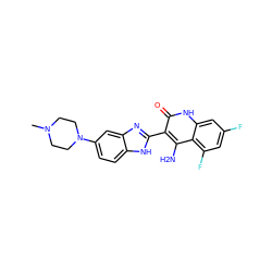 CN1CCN(c2ccc3[nH]c(-c4c(N)c5c(F)cc(F)cc5[nH]c4=O)nc3c2)CC1 ZINC000040973649