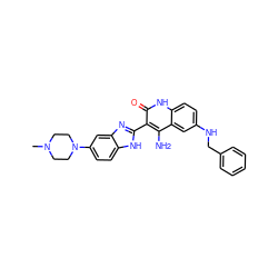 CN1CCN(c2ccc3[nH]c(-c4c(N)c5cc(NCc6ccccc6)ccc5[nH]c4=O)nc3c2)CC1 ZINC000040955796