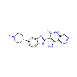 CN1CCN(c2ccc3[nH]c(-c4c(N)c5ccncc5[nH]c4=O)nc3c2)CC1 ZINC000000594202