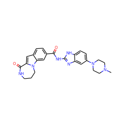 CN1CCN(c2ccc3[nH]c(NC(=O)c4ccc5cc6n(c5c4)CCCNC6=O)nc3c2)CC1 ZINC000147713295