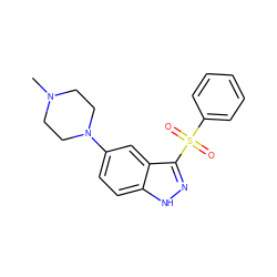 CN1CCN(c2ccc3[nH]nc(S(=O)(=O)c4ccccc4)c3c2)CC1 ZINC000038696951