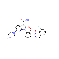 CN1CCN(c2ccc3c(C(N)=O)cn(-c4cccc(-n5ncc6cc(C(C)(C)C)cc(F)c6c5=O)c4CO)c3n2)CC1 ZINC000143443563