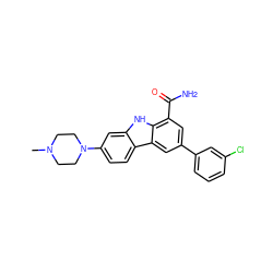 CN1CCN(c2ccc3c(c2)[nH]c2c(C(N)=O)cc(-c4cccc(Cl)c4)cc23)CC1 ZINC000113206105