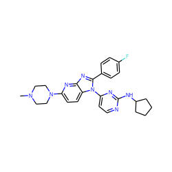 CN1CCN(c2ccc3c(n2)nc(-c2ccc(F)cc2)n3-c2ccnc(NC3CCCC3)n2)CC1 ZINC000027179881