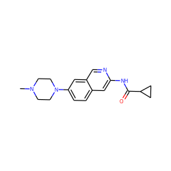 CN1CCN(c2ccc3cc(NC(=O)C4CC4)ncc3c2)CC1 ZINC000169699933