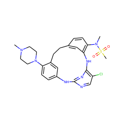 CN1CCN(c2ccc3cc2CCc2ccc(N(C)S(C)(=O)=O)c(c2)Nc2nc(ncc2Cl)N3)CC1 ZINC000082151211