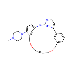 CN1CCN(c2ccc3cc2COCC=CCOCc2cccc(c2)-c2ccnc(n2)N3)CC1 ZINC000254135011