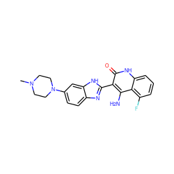 CN1CCN(c2ccc3nc(-c4c(N)c5c(F)cccc5[nH]c4=O)[nH]c3c2)CC1 ZINC000003816310