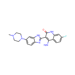 CN1CCN(c2ccc3nc(-c4c(N)c5ccc(F)cc5[nH]c4=O)[nH]c3c2)CC1 ZINC000038238950