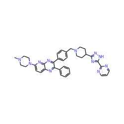 CN1CCN(c2ccc3nc(-c4ccccc4)c(-c4ccc(CN5CCC(c6n[nH]c(-c7ncccn7)n6)CC5)cc4)nc3n2)CC1 ZINC000042834404