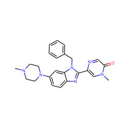 CN1CCN(c2ccc3nc(-c4cn(C)c(=O)cn4)n(Cc4ccccc4)c3c2)CC1 ZINC001772600617