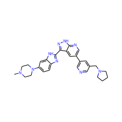 CN1CCN(c2ccc3nc(-c4n[nH]c5ncc(-c6cncc(CN7CCCC7)c6)cc45)[nH]c3c2)CC1 ZINC000072177336