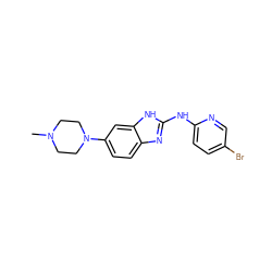 CN1CCN(c2ccc3nc(Nc4ccc(Br)cn4)[nH]c3c2)CC1 ZINC000299833734