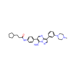 CN1CCN(c2cccc(-c3cnn4c(N)c(-c5ccc(NC(=O)CCC6CCCC6)cc5)cnc34)c2)CC1 ZINC000049036906