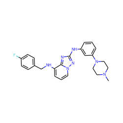 CN1CCN(c2cccc(Nc3nc4c(NCc5ccc(F)cc5)cccn4n3)c2)CC1 ZINC000096169896