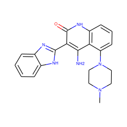 CN1CCN(c2cccc3[nH]c(=O)c(-c4nc5ccccc5[nH]4)c(N)c23)CC1 ZINC000040976328