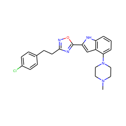 CN1CCN(c2cccc3[nH]c(-c4nc(CCc5ccc(Cl)cc5)no4)cc23)CC1 ZINC000036311433