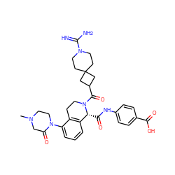 CN1CCN(c2cccc3c2CCN(C(=O)C2CC4(CCN(C(=N)N)CC4)C2)[C@@H]3C(=O)Nc2ccc(C(=O)O)cc2)C(=O)C1 ZINC000207517170