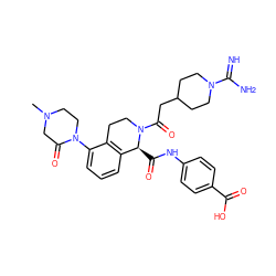 CN1CCN(c2cccc3c2CCN(C(=O)CC2CCN(C(=N)N)CC2)[C@H]3C(=O)Nc2ccc(C(=O)O)cc2)C(=O)C1 ZINC000207517254